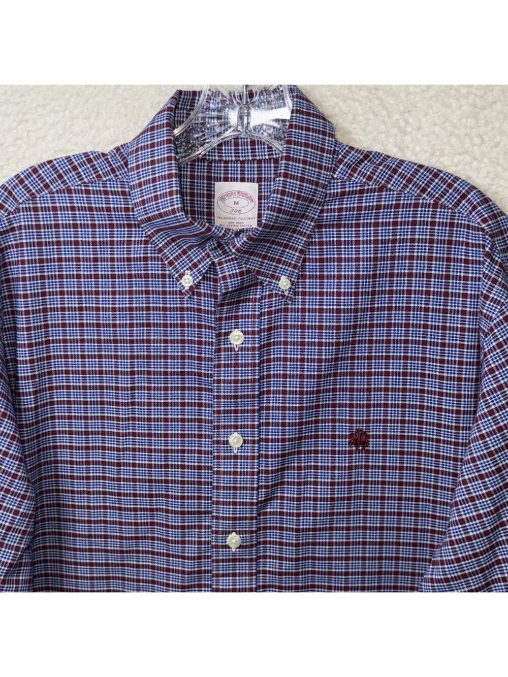 Brooks Brothers 346 Mens Red & Blue Plaid Non-Iron Supima Cotton Shirt Medium